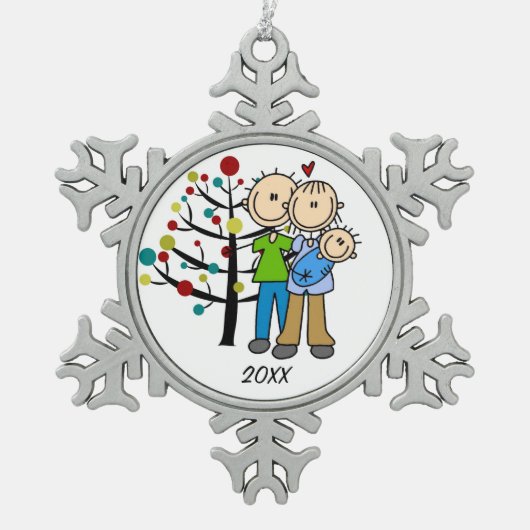 Paar mit Baby Boy Dated Snowflake Ornament (Vorderseite)