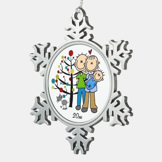 Paar mit Baby Boy und Cat Snowflake Ornament (Rechts)