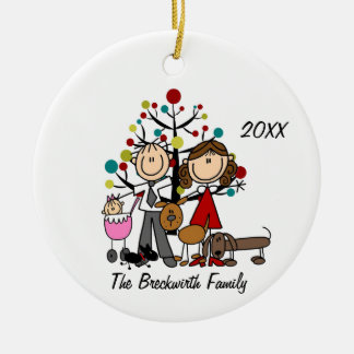 Paar mit Baby Girl Two Dogs Keramik Ornament