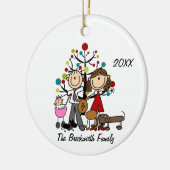 Paar mit Baby Girl Two Dogs Keramik Ornament (Links)