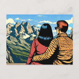 Paar mit Blick auf eine landschaftlich reizvolle A Postkarte