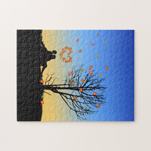 Paar mit herzförmigen Herbstblättern Puzzle (Horizontal)