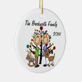 Paar mit Kleinkind Junge und brauner Hundeverzieru Keramik Ornament (Rechts)