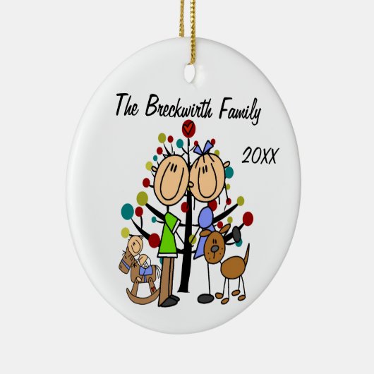 Paar mit Kleinkind Junge und brauner Hundeverzieru Keramik Ornament (Rechts)