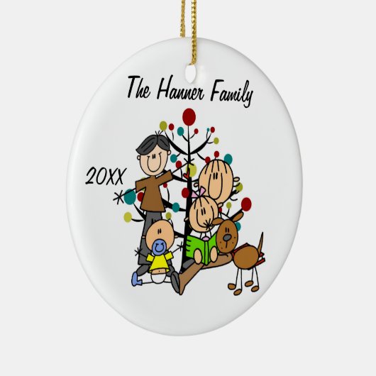 Paar mit Mädchen, Baby Boy, Hunde-Holiday-Ornament Keramik Ornament (Rechts)