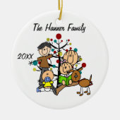 Paar mit Mädchen, Baby Boy, Hunde-Holiday-Ornament Keramik Ornament (Vorne)