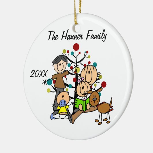 Paar mit Mädchen, Baby Boy, Hunde-Holiday-Ornament Keramik Ornament (Links)