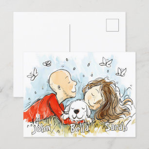 Paar mit weißer Welpe Postkarte