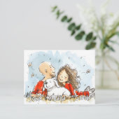 Paar mit weißer Welpe Postkarte (Stehend Vorderseite)