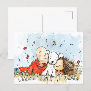 Paar mit weißer Welpe Postkarte
