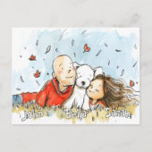 Paar mit weißer Welpe Postkarte (Vorderseite)