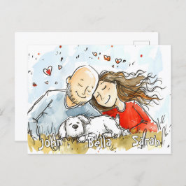 Paar mit weißer Welpe Postkarte