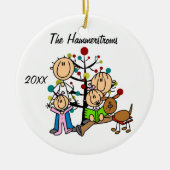 Paar mit zwei Mädchen, Hund maßgeschneidert Urlaub Keramikornament (Vorne)