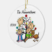 Paar mit zwei Mädchen, Hund maßgeschneidert Urlaub Keramikornament (Links)