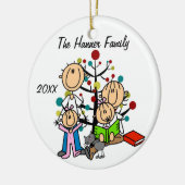 Paar mit zwei Mädchen, Katze maßgeschneiderte Feie Keramikornament (Links)