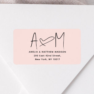 Paar-Monogramm-Herz Rosa Rücksendeadresse Adressaufkleber