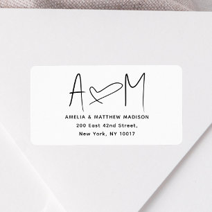 Paar-Monogramm-Herz Weiß Rücksendeadresse Adressaufkleber