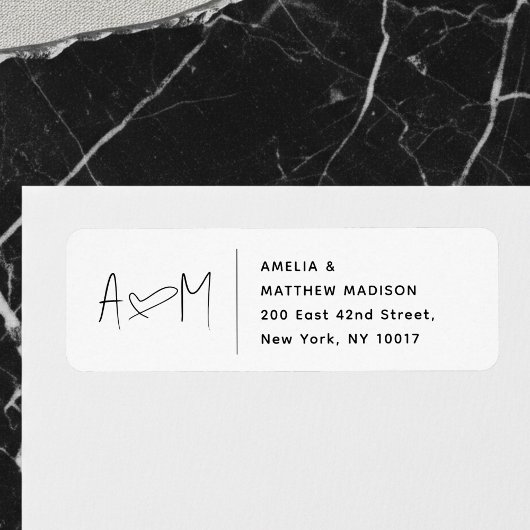 Paar-Monogramm-Herz-White-Return-Adresse