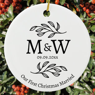 Paar-Monogramm-Hochzeit-Erstes-Christmas-Verheirat Keramik Ornament