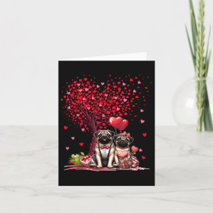 Paar Mops-Cotume Valentinstag Baum Süße Herzen Karte