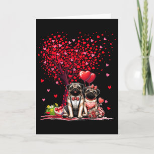 Paar Möpse Cotume Valentinstag Baum Süßes Herz Karte