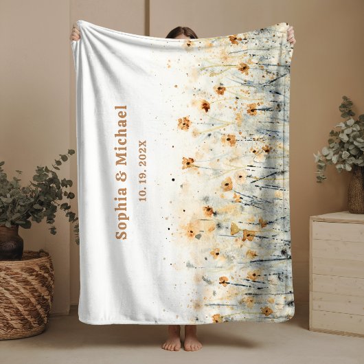 Paar Name Datum Sherpa-Decke Floral Aquarell Sherpadecke