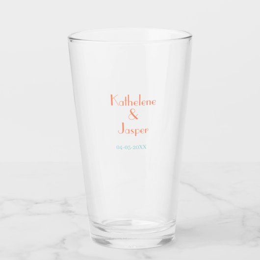 PAAR NAME PFIRSICH GRÜN DATUM HOCHZEIT ROMANTISCH GLAS (Vorderseite)