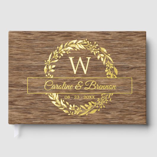 Paar Namen Hochzeitdatum Laurel Wreath Gold Gästebuch (Vorderseite)
