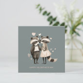 Paar niedliche Waschbären Valentinstag Feiertagskarte (Stehend Vorderseite)