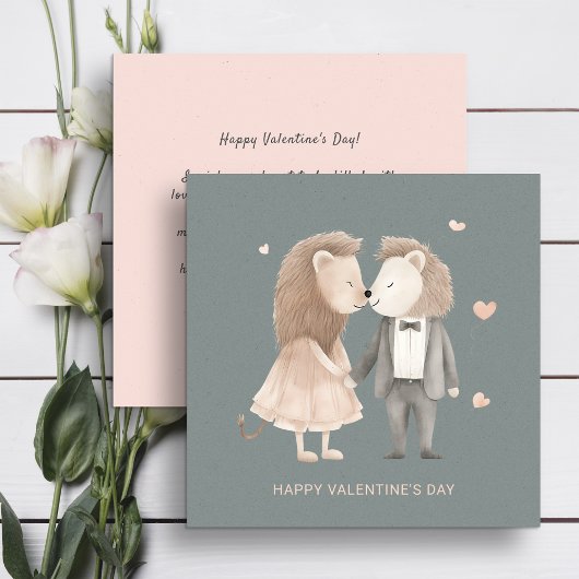 Paar niedlichen Löwen Valentinstag Feiertagskarte