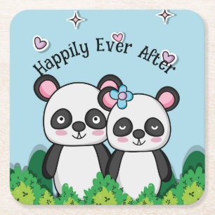 Paar Pandas Rechteckiger Pappuntersetzer