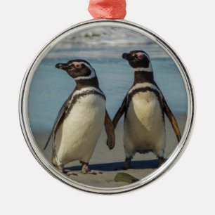 Paar Pinguine am Strand Silbernes Ornament