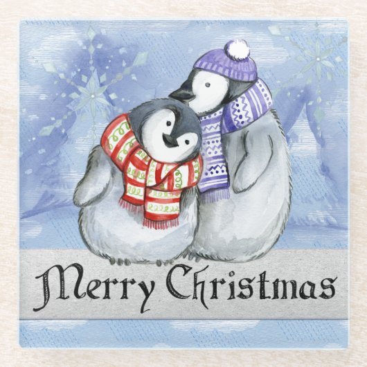 Paar Pinguine Glasuntersetzer (Vorderseite)