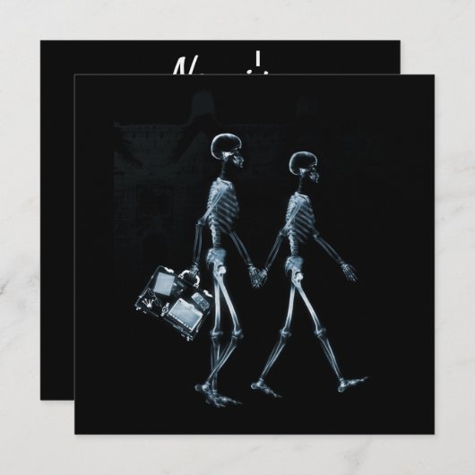 Paar-reisende Röntgenblick-Skelette - Blau Einladung (Vorne/Hinten)