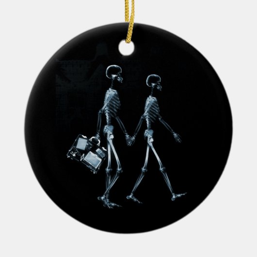Paar-reisende Röntgenblick-Skelette - Blau Keramikornament (Vorne)