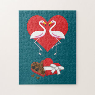 Paar Rosa Flamingo und eine Schachtel Pralinen Puzzle