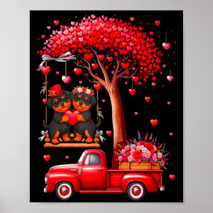 Paar Rottweiler Valentinsherzen Baum Pickup Tr Poster
