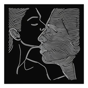 Paar Schwarz-Weiß-Linienkunst Fotodruck
