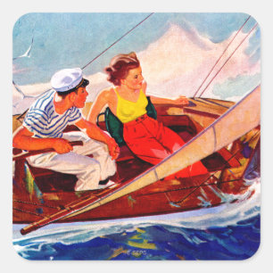 Paar-Segeln durch R.J. Cavaliere Quadratischer Aufkleber
