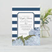 Paar-Shower Navy Blau Hydrangea Schrift Art Deco Einladung (Stehend Vorderseite)