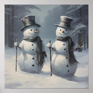 Paar Snowmen in einem Friedlichen Wald Poster