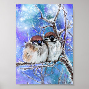 Paar Sparrow in Winterposter Poster