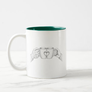 Paar Tassen Herz Toast Färbseite Linienkunst Tasse