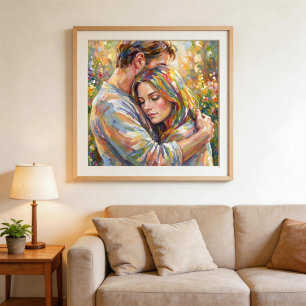 Paar umarmt im impressionistischen Stil Poster