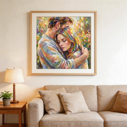 Paar umarmt im impressionistischen Stil Poster