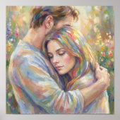 Paar umarmt im impressionistischen Stil Poster (Vorne)