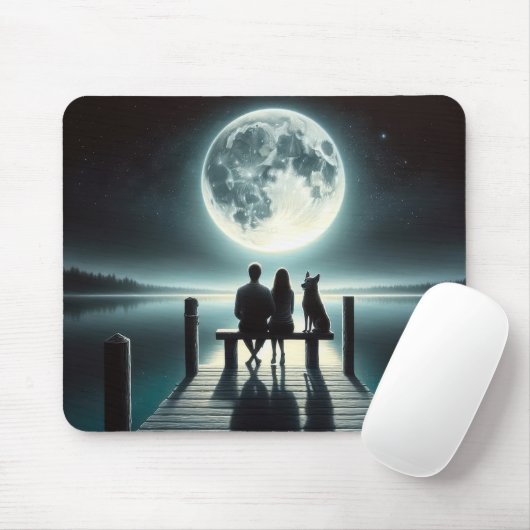 Paar und Hund unter Vollmond Mousepad (Mit Mouse)