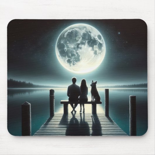 Paar und Hund unter Vollmond Mousepad (Vorne)