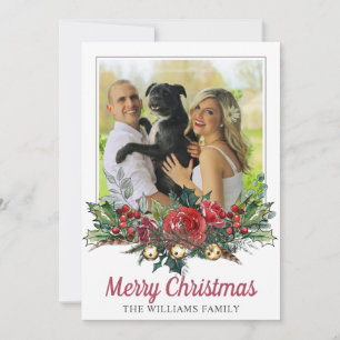 Paar und Hund Weihnachtsfoto Botanisch Feiertagskarte
