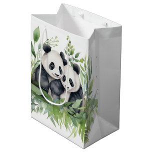 Paar von Pandas in Bambus-Blätter Mittlere Geschenktüte